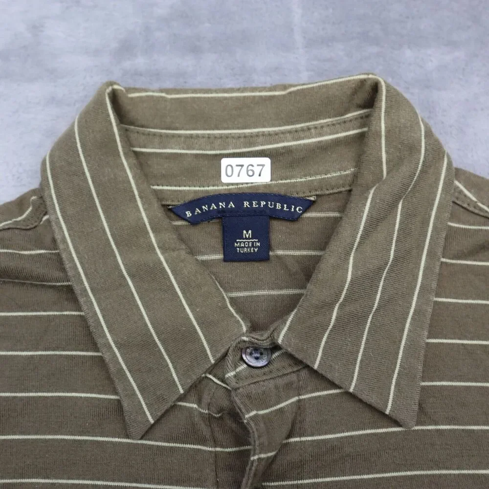 Banana Republic Shirt Mens M Brown Striped Polo Short Sleeve Casual